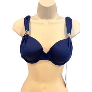 A.Che Full Bikini Top Swimsuit Gold Accents Swimwear Fits Sizes 32E-34DD-36D-38C